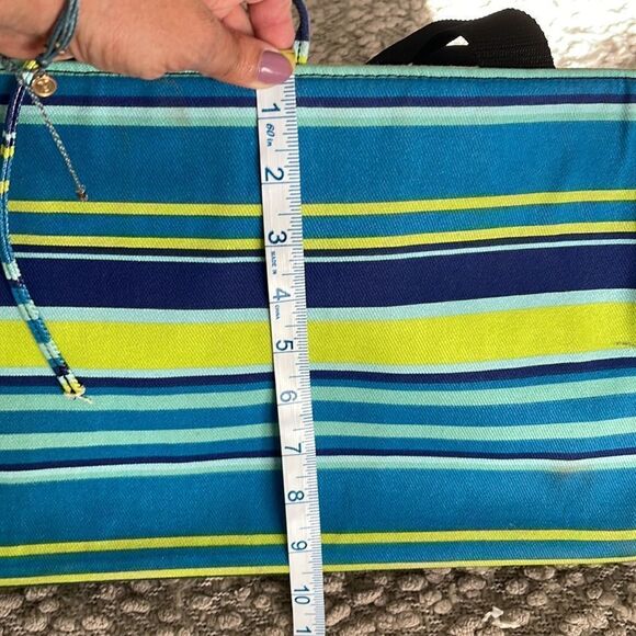 Summer Fashion Blue/Green Striped bag w/ lots of storage. Lined. Rectangle NWOT - Picture 5 of 5